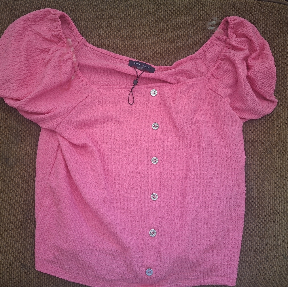 Tommy Hilfiger Pink Puff Sleeve Blouse